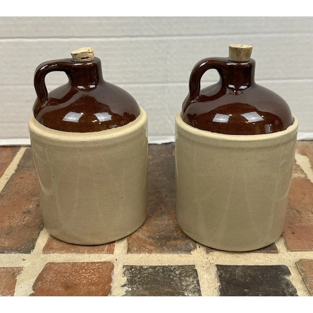 Pair Of Vintage Alpha Chi Omega Whisky Jug W Cork Winter Western 1981 Stoneware